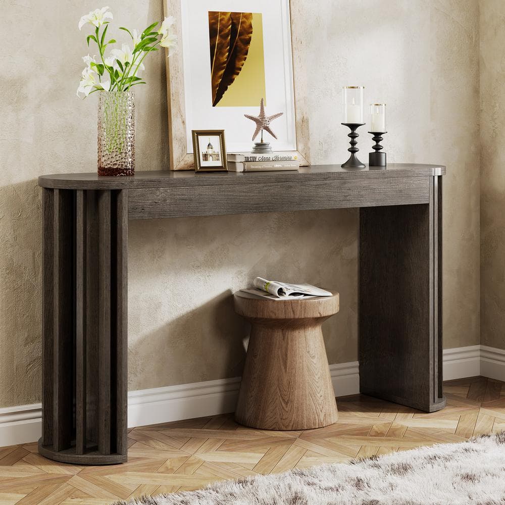 Gray Engineered Wood Farmhouse Console Table with Storage