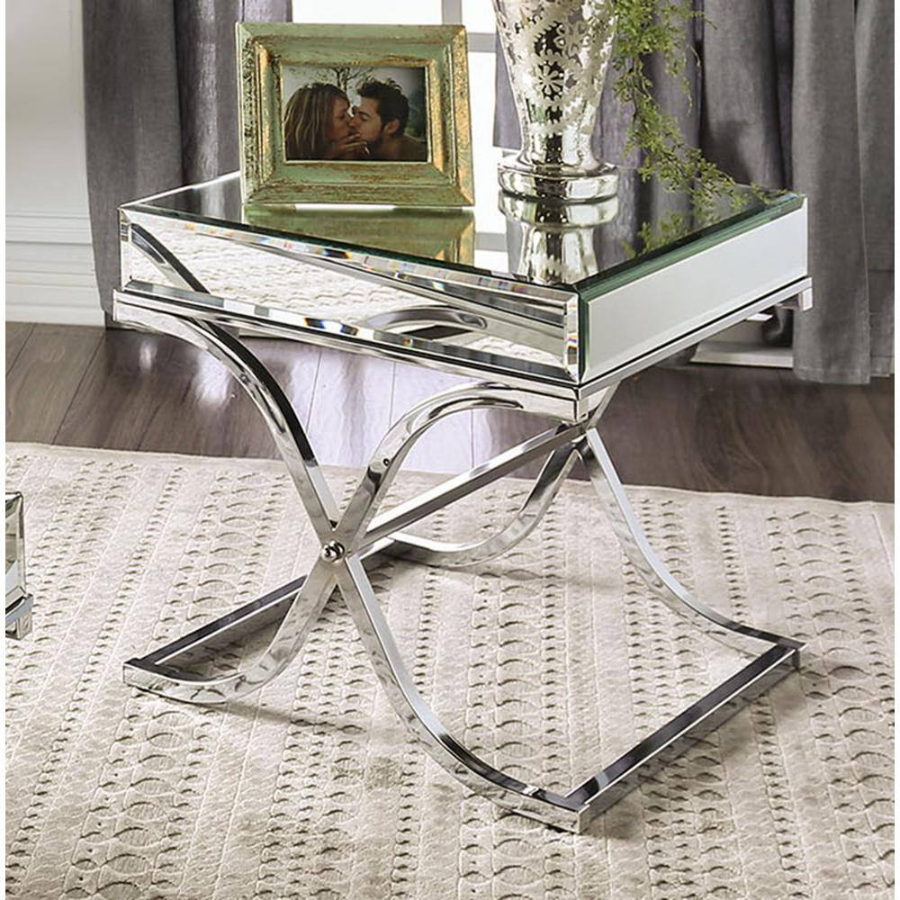 Sundance Chrome Square Mirrored End Table with Curved Metal Frame