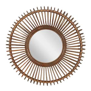 30 in. x 30 in. Brown Wood Bohemian Round Wall Mirror