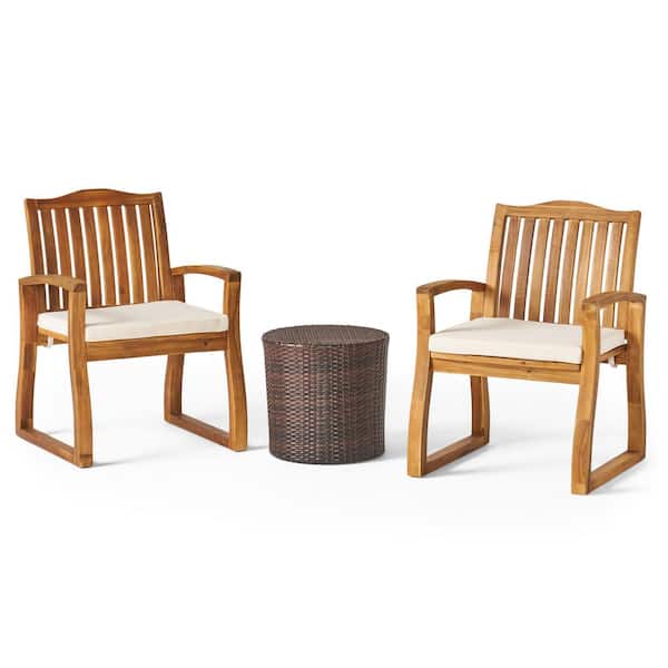 Braylen 3-Piece Wood Patio Conversation Set with Beige Cushions