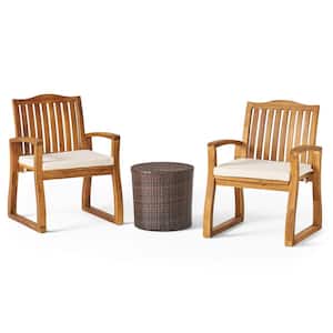 Braylen 3-Piece Wood Patio Conversation Set with Beige Cushions