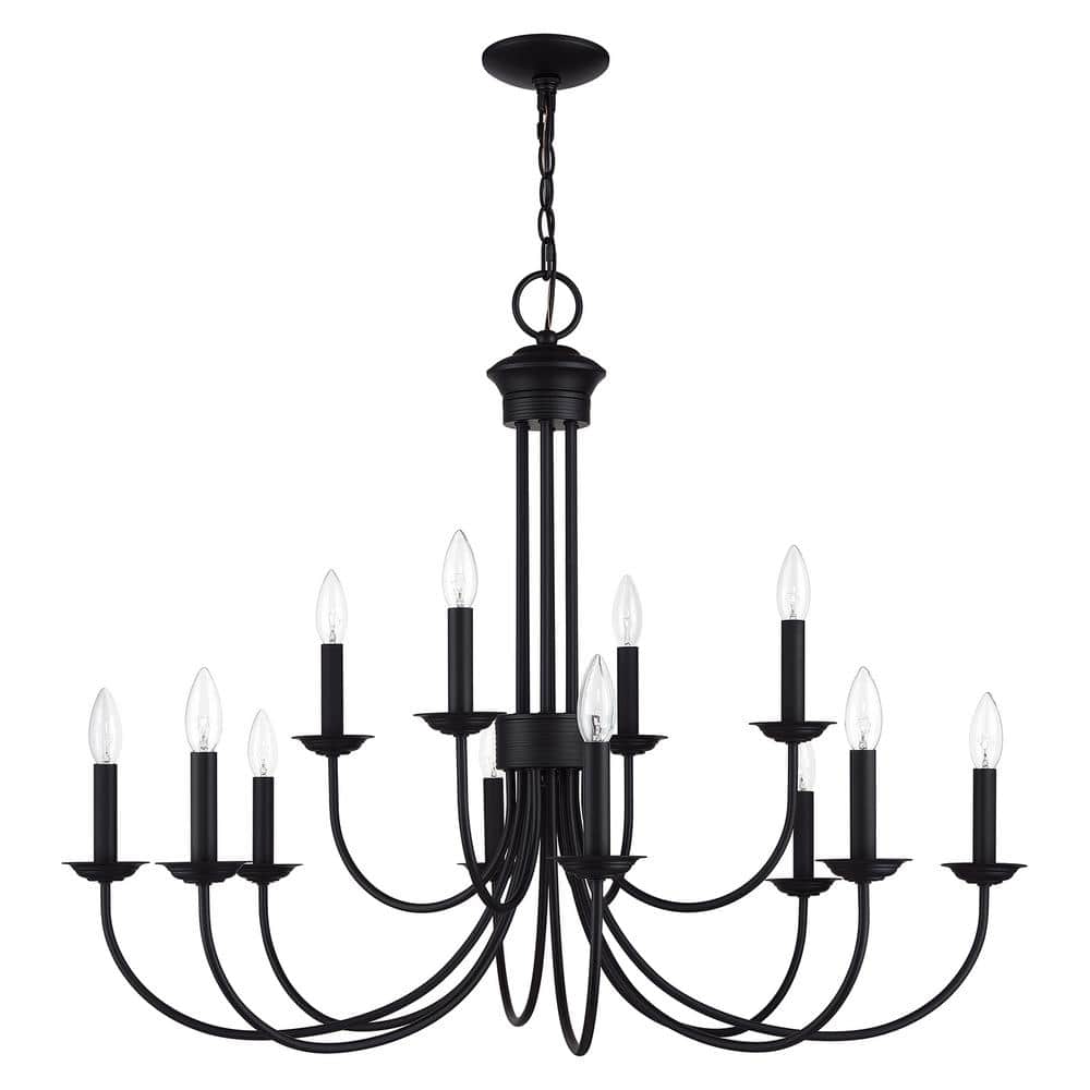 Black Steel 12-Light Large 2-Tier Candelabra Chandelier