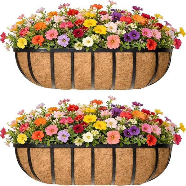 Unbranded 2 Pack 24" Railing Planter, Window Box with Coco Liner & Metal  Bracket, Balcony Deck Rail Planter for Porch Fence HD-GD-WB-11