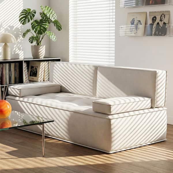 79 in. Modern Cream Armless Velvet Convertible Polyester Rectangle Sofa Bed with and 2-Movable Bolster Pillows