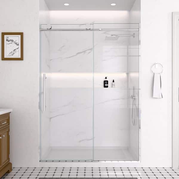 SHAAMA 60 in. W x 74 in. H Sliding Frameless Shower Door in Chrome w/Soft Close System and 5/16 in. Clear SGCC Tempered Glass