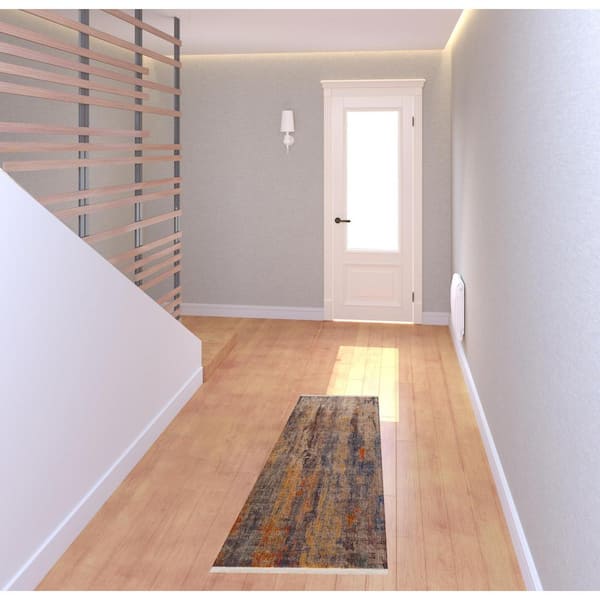 Beige 2 ft. x 6 ft. Abstract Distressed Runner Rug