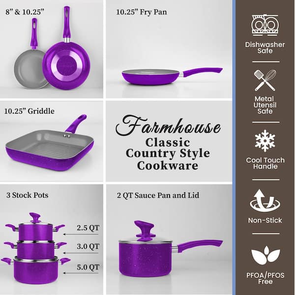 14 Pc Ceramic Induction-Ready Cookware Set - Purple