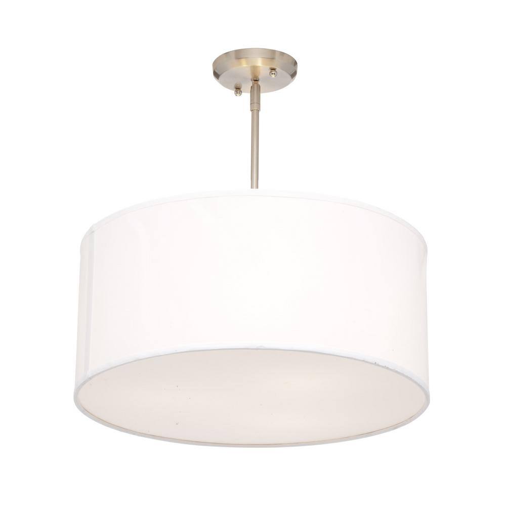 Contemporary Brushed Nickel Drum Pendant with Textured Linen Shade