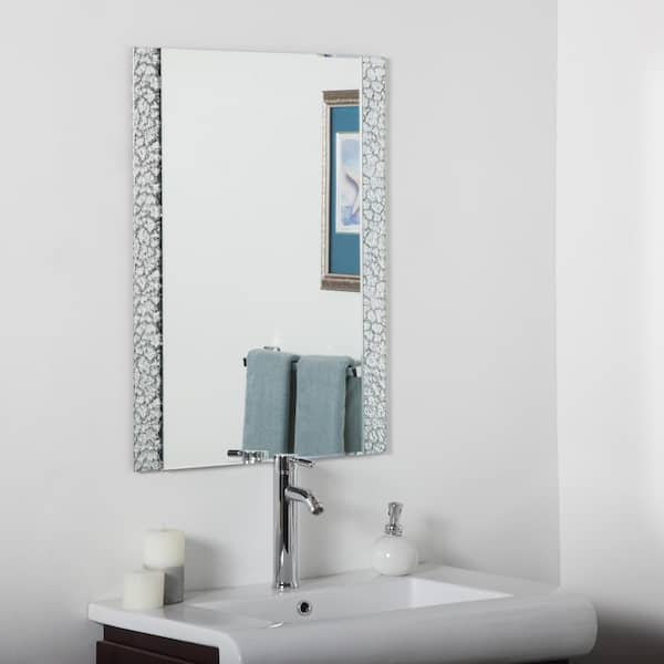 24 in. W x 32 in. H Frameless Rectangular Beveled Edge Bathroom Vanity Mirror in Silver