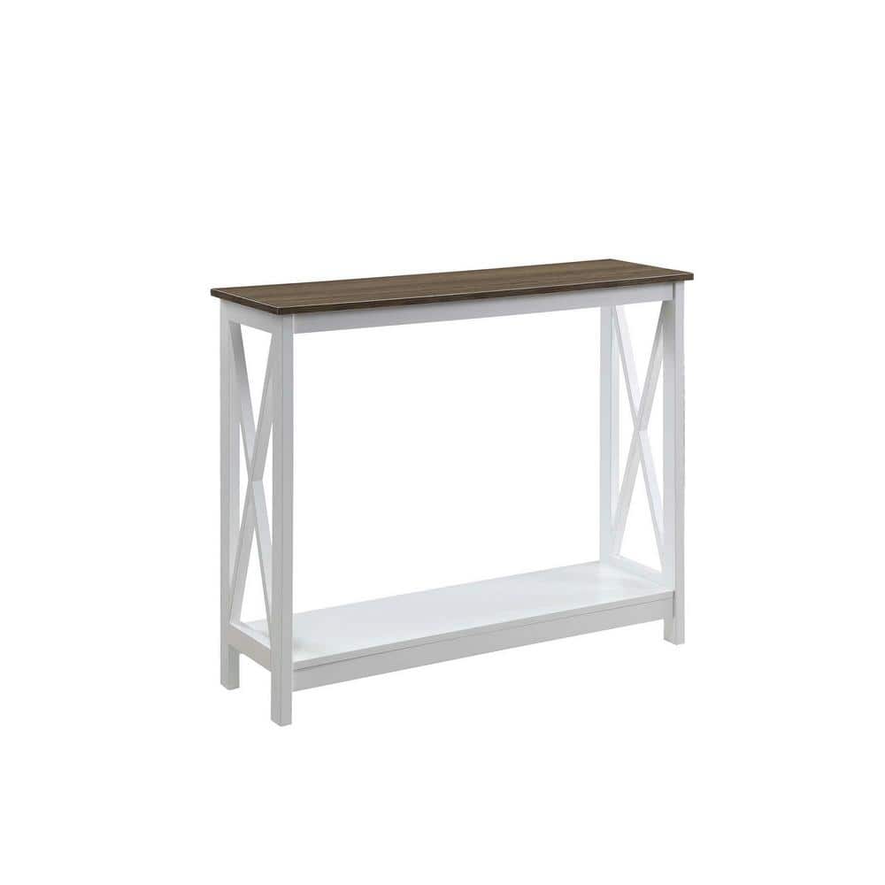 Driftwood & White Coastal Charm Console Table with X-Frame Design
