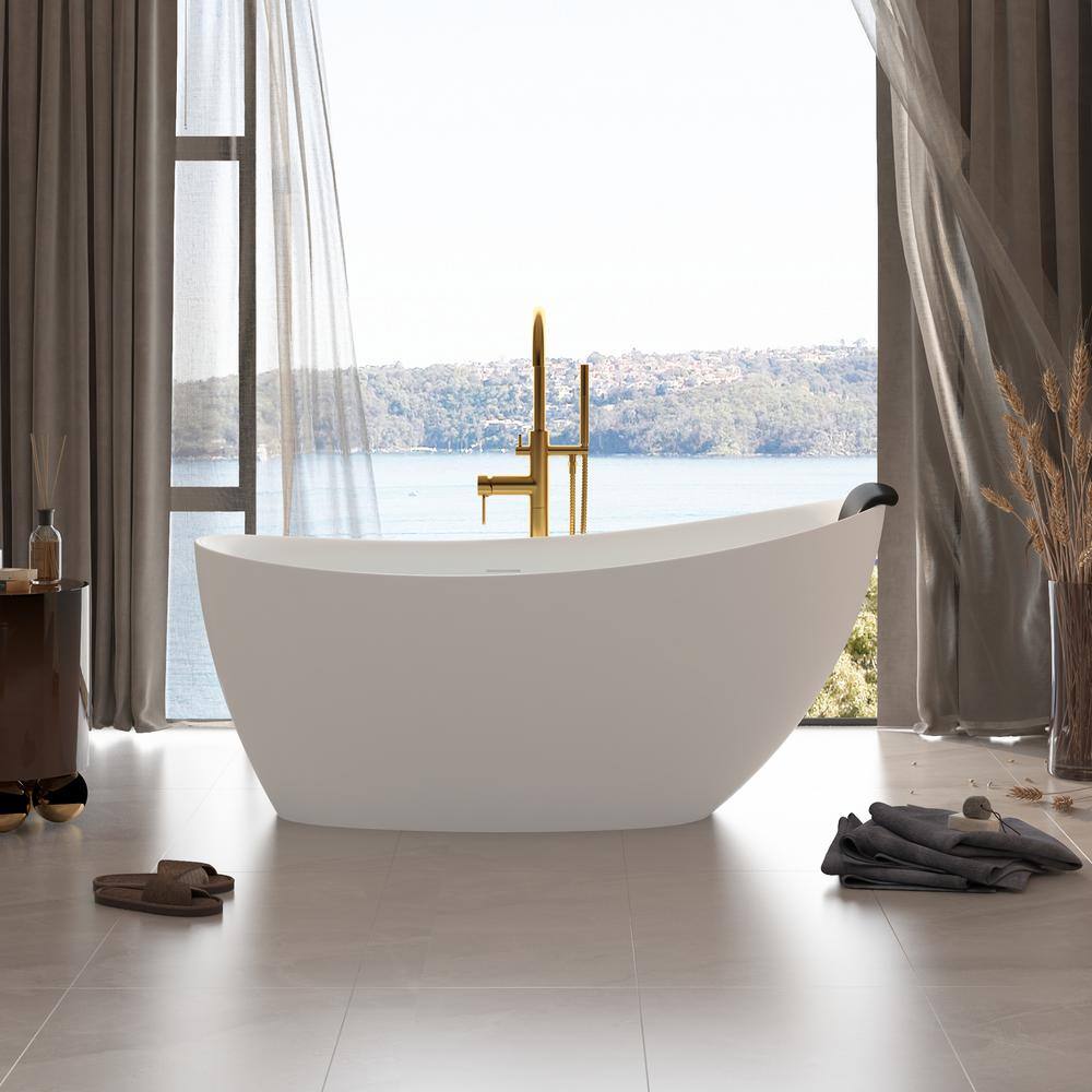 CASAINC 67 in. x 34 in. Solid Surface Stone Free Standing Tub Soaking