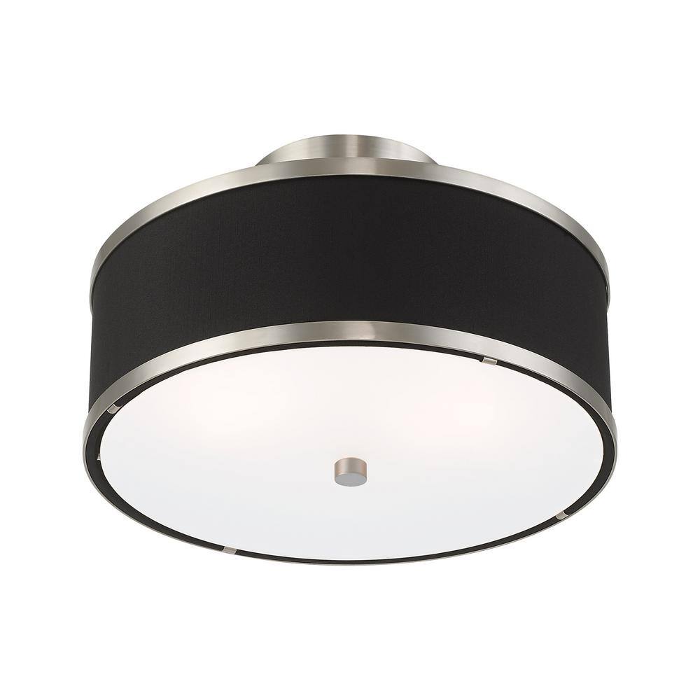 Brushed Nickel and Black Fabric 2-Light Semi-Flush Mount