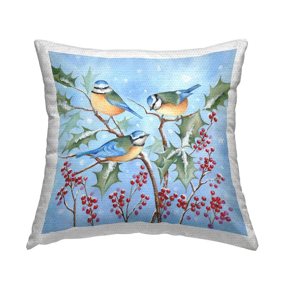 Birds Perched Winter Holly Berries Blue Square Outdoor Throw Pillow price history on PriceWatchPro