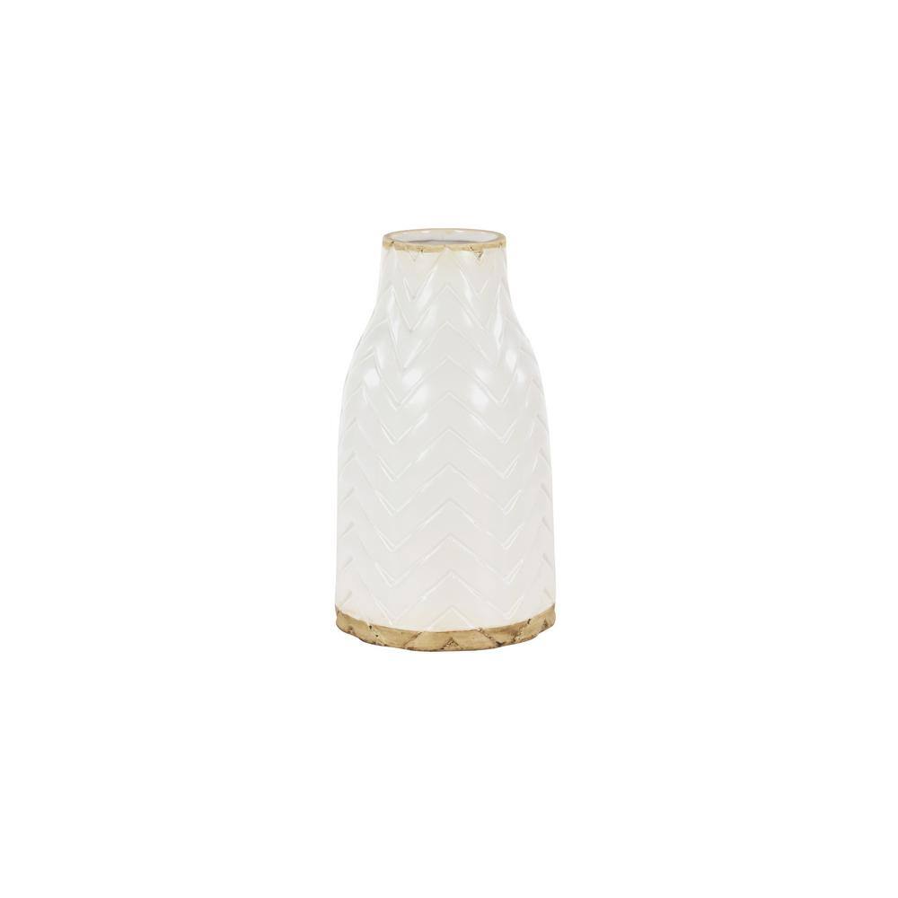 Medium White and Light Brown Porcelain Decorative Table Vase