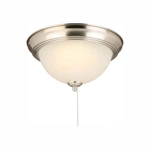 11 in. 60-Watt Equivalent Brushed Nickel Integrated LED Flush Mount with Pull Chain and Glass Shade