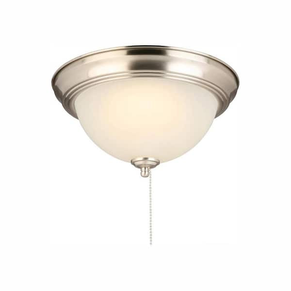 Hampton Bay 11 In 60 Watt Equivalent Brushed Nickel Integrated Led Flush Mount With Pull Chain And Glass Shade Iso8011l - Pull Cord Led Ceiling Light