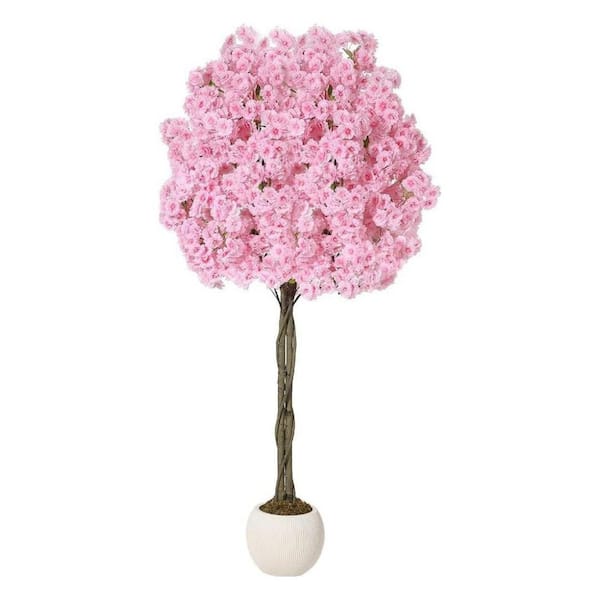 6 ft. Artificial Cherry Blossom Tree, Silk Flowers with Natural Wood Trunk, Realistic Fake Tree in Decorative Pot
