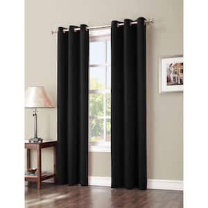 Black Woven Thermal Blackout Curtain - 40 in. W x 63 in. L
