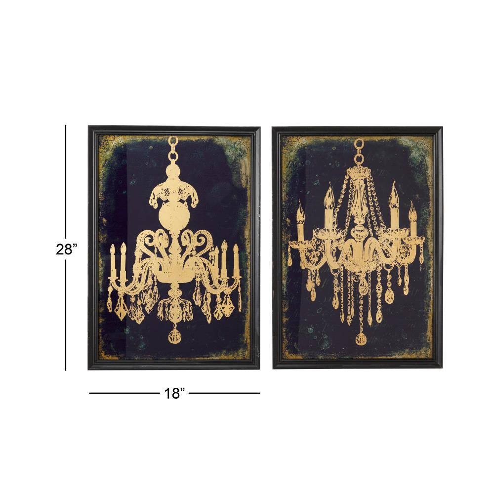 Set of 2 Gold Framed Abstract Chandelier Wall Art