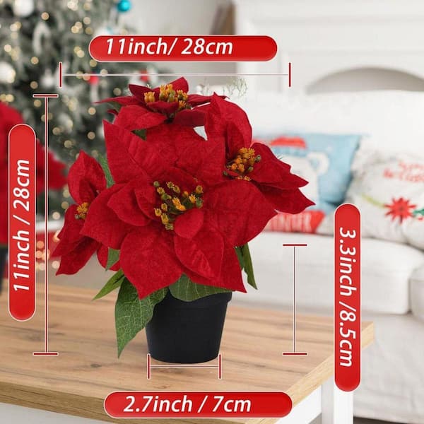 Unbranded 11 in. Red Mini Artificial Poinsettia Faux Christmas Plant Small  in Plastic Pot 2 Pack HDFGHXPNRP