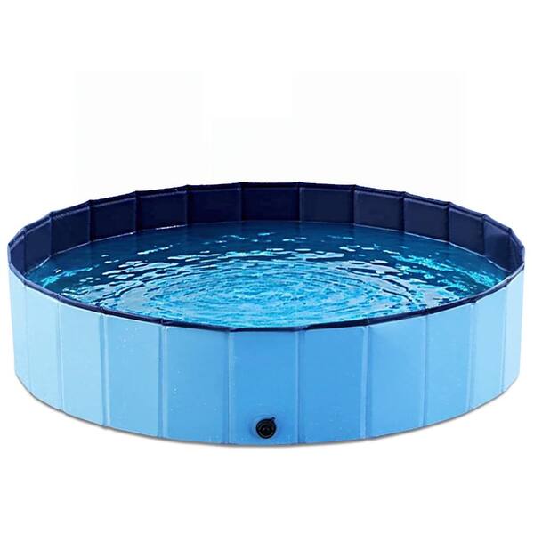 55"L x 12"H Blue Foldable Hard Plastic Dog/Kiddie Pool,Collapsible Portable Wading Bath Tub for Pets & Kids