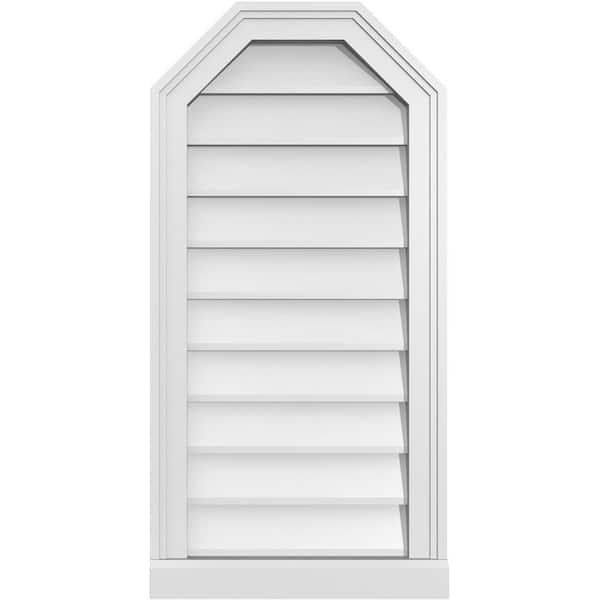 Ekena Millwork 16 in. x 32 in. Octagonal Top Surface Mount PVC Gable Vent: Decorative with Brickmould Sill Frame