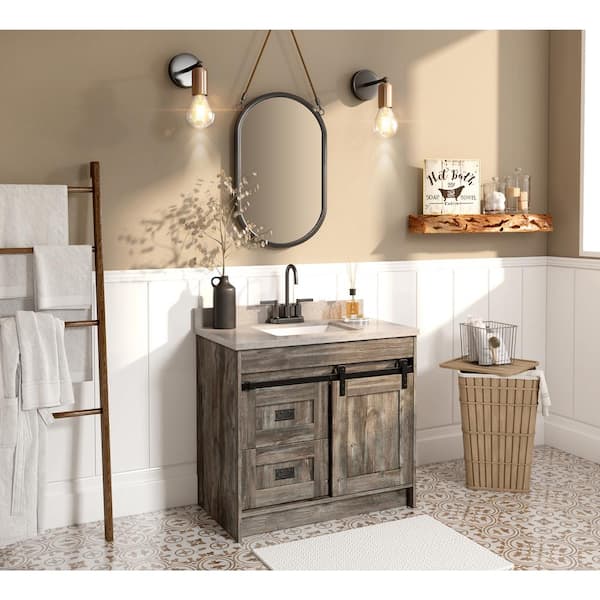Barnstable 36 in. W x 22 in. D Vanity in Driftwood Gray with Cultured Marble Vanity Top in Pewter with White Basin