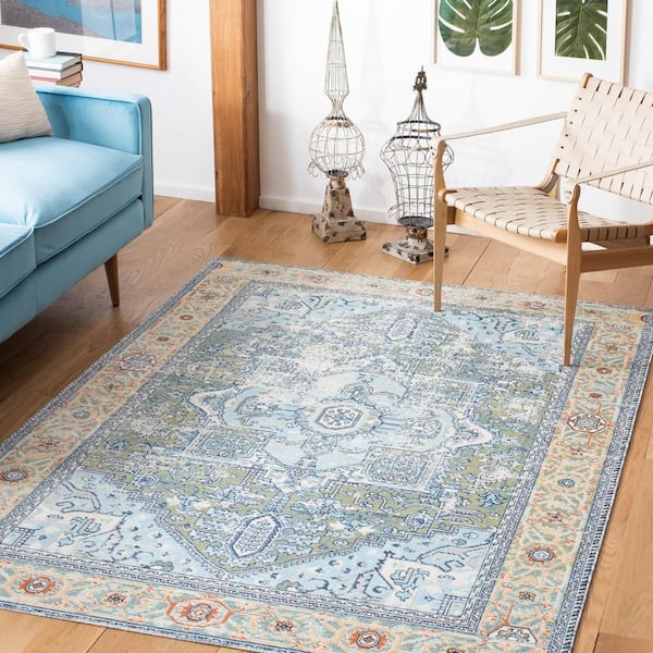 Aria 5 ft. x 8 ft. Green/Blue Garden Medallion Area Rug
