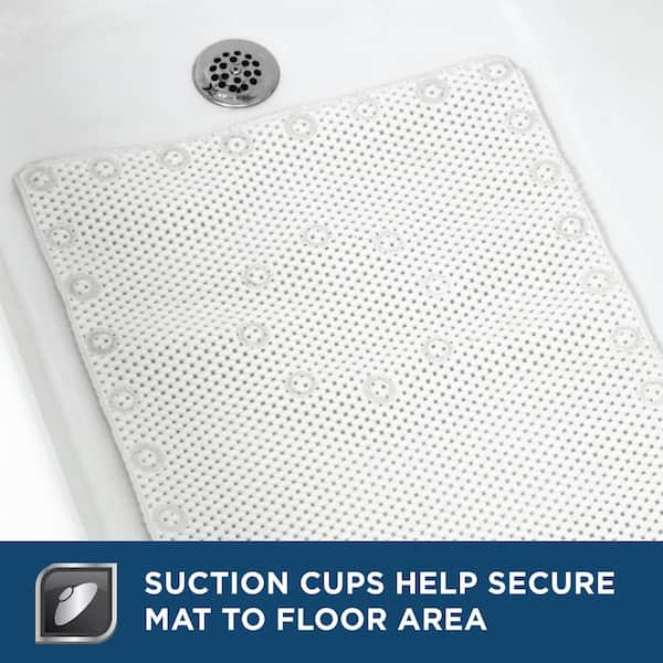 Case of 42 Mats - BULK SAVINGS - 16 x 40 WHITE Textured Non-Slip Adhesive  Bathmat with Drain Cut Out - In Stock - Drop Ships