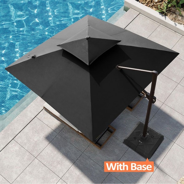 Double Top 11 ft. Square Aluminum Outdoor 360° Cantilever Patio Umbrella in Black with 220 lbs. Umbrella Base