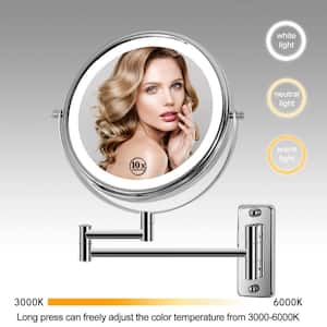 8 in. x 8 in. Double-Sided Magnifying Retractable Mirror Wall-Mount LED Bathroom Makeup Mirror in Chrome