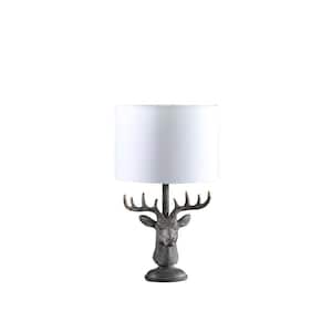 18 in. White and Bronze Stag Elk Deer Bust Rustic Table Lamp