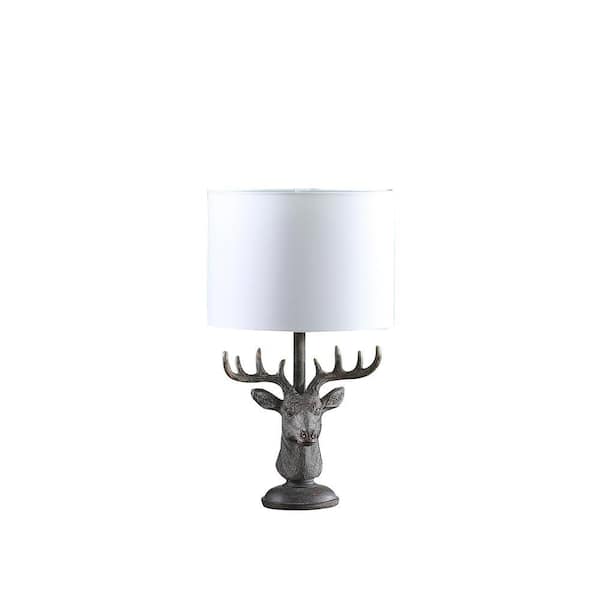 ORE International 18 in. White and Bronze Stag Elk Deer Bust Rustic Table Lamp