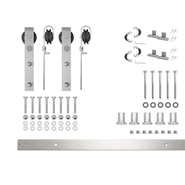 HOMACER 6 ft./72 in. Brushed Nickel Non-Bypass Sliding Barn Door Track and Hardware Kit for Double Doors