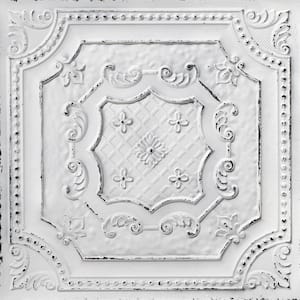 Elizabethan Shield Old Black White 2 ft. x 2 ft. Decorative PVC Glue Up Ceiling Tile (40 sq. ft./case)