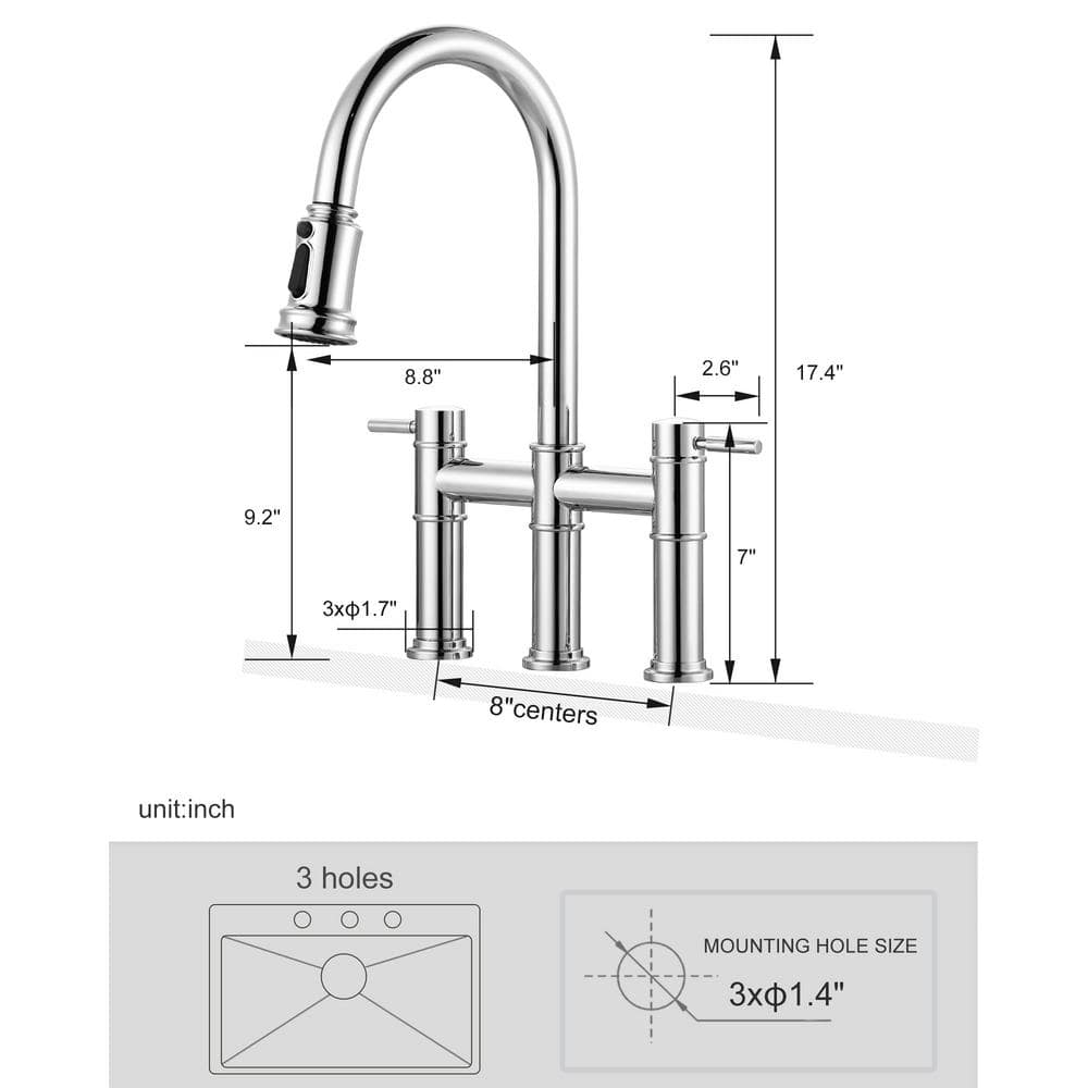 Chrome High-Arc Double Handle Kitchen Faucet with Pull-Out Spray