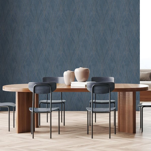 Art Deco Fan Blue Texture Ground Wallpaper Sample