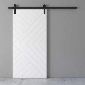 35 in. x 80 in. AZTEC Solid Core White Wood Modern Sliding Barn Door with Hardware Kit