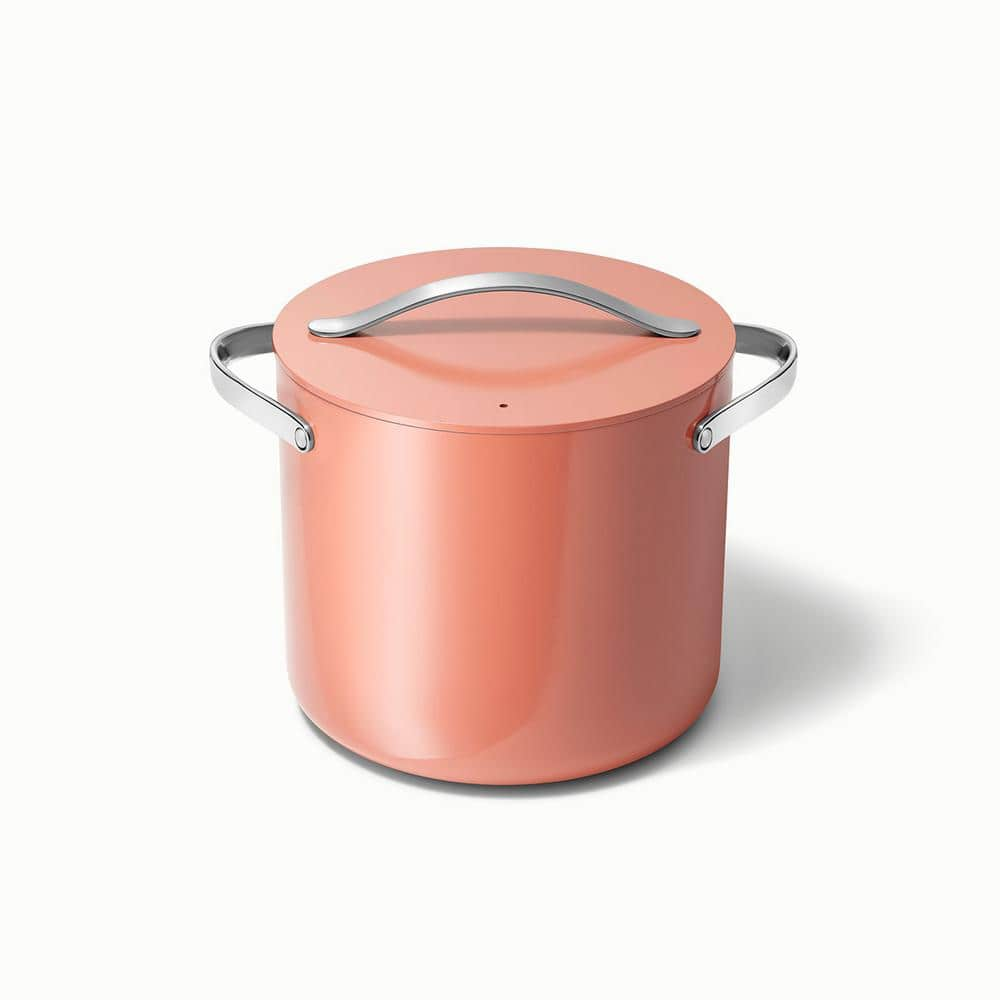 CARAWAY HOME Cookware+ 12 qt. Terracotta Ceramic Nonstick Stock Pot with Lid