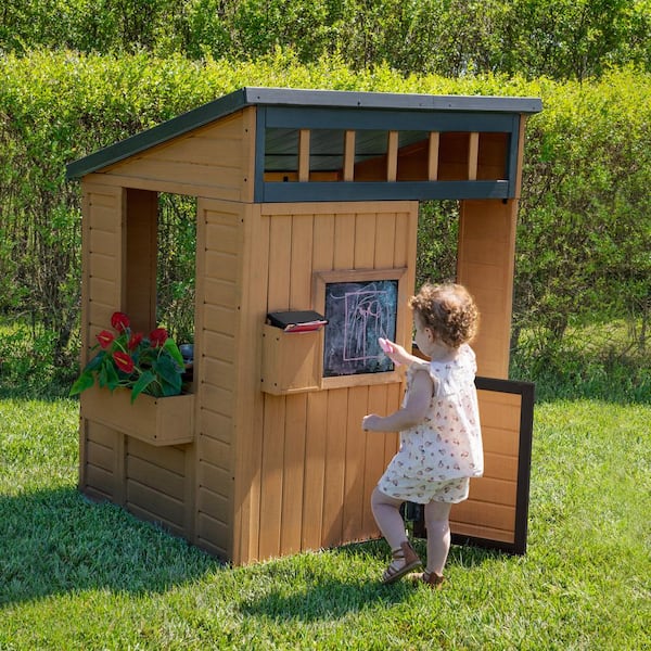 Backyard Discovery Caraway Cottage Outdoor Cedar Wood Playhouse with Working Dutch Door Windows Toy Kitchen 2303058com The Home Depot