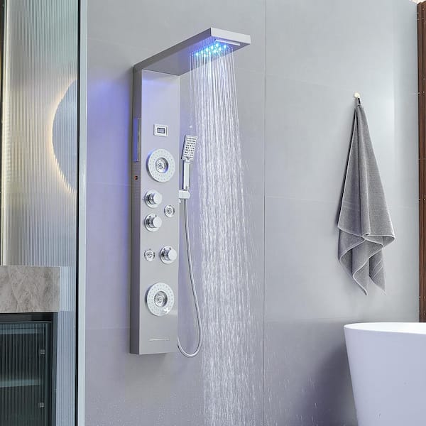 Stainless Steel Shower Panel Tower System LED Rainfall Shower Head