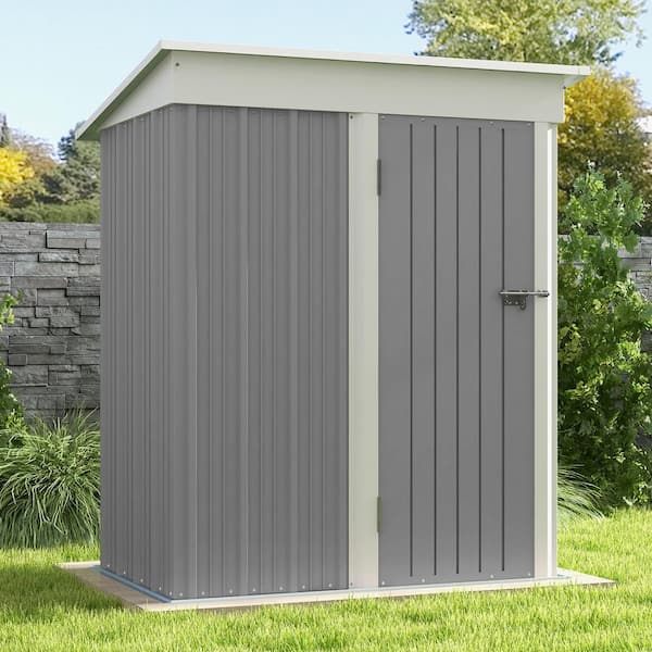 5 ft. W x 3 ft. D Outdoor Storage Gray Metal Shed with Sloping Roof and Lockable Door (16 sq. ft.)