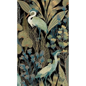 Black Heron Birds Tropical Printed Non-Woven Paper Non Pasted Textured Wallpaper 57 sq. ft.
