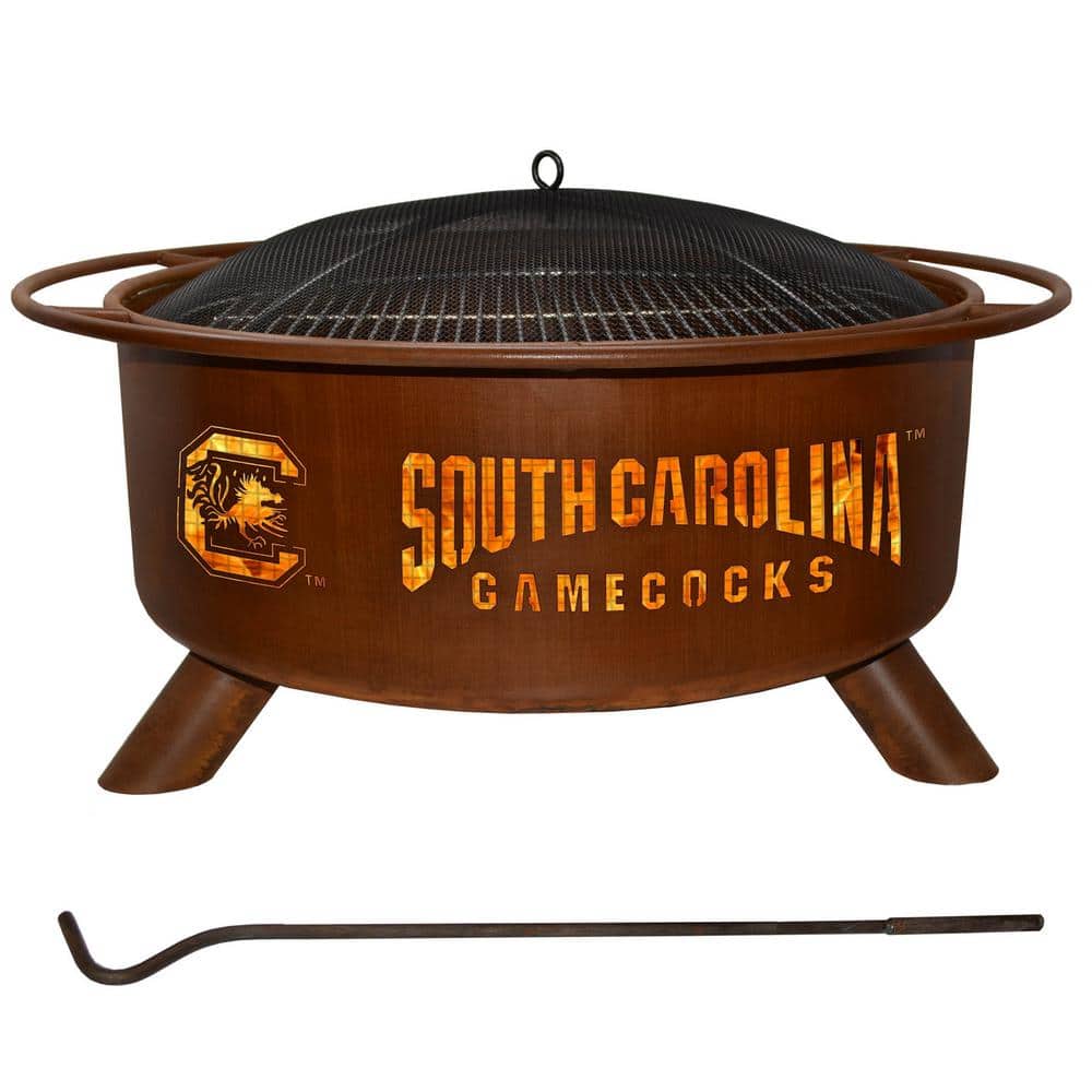 South Carolina 29 in. x 18 in. Round Steel Wood Burning Rust Fire Pit with 