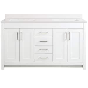 Westcourt 61 in. W x 22 in. D x 39 in. H Double Sink Freestanding Bath Vanity in White with White Cultured Marble Top