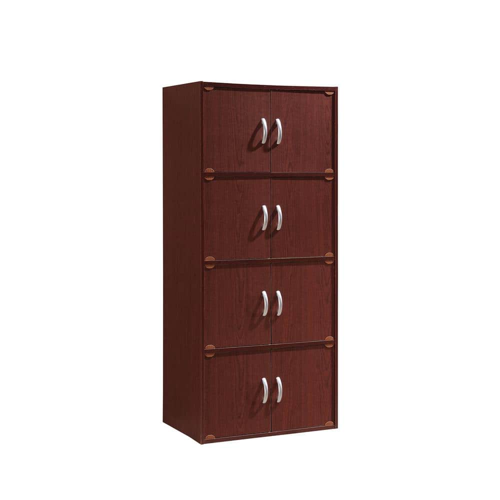 Contemporary Mahogany Engineered Wood 8-Door Office Storage Cabinet