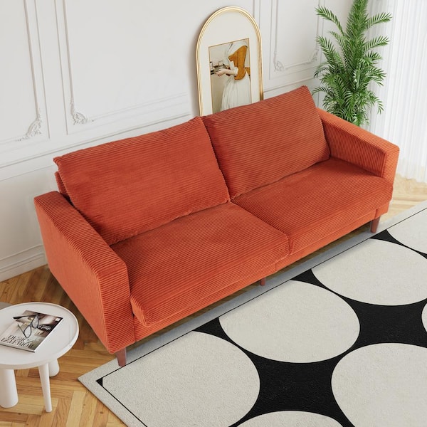 WONDER COMFORT 82.68 in. Orange Corduroy Fabric Mid-Century Modern Rectangle 2-Seater Loveseat with Square Arm