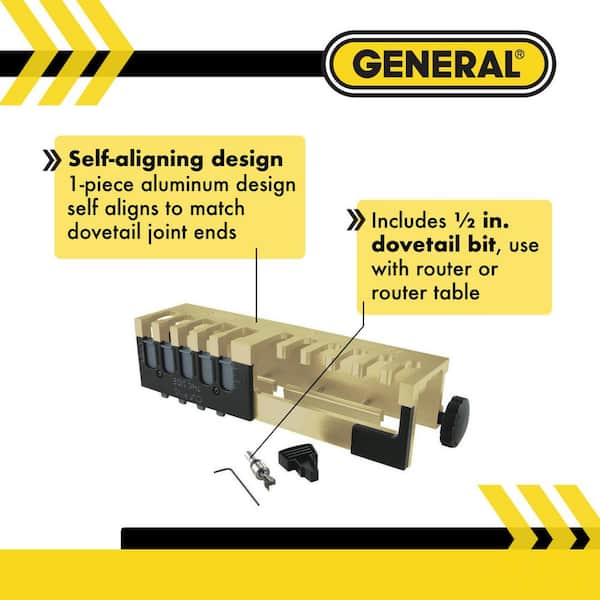 General Tools Portable Aluminum Dovetail Jig 12 Inch Woodworking Furniture Building Cabinet Making With Router Bit 861