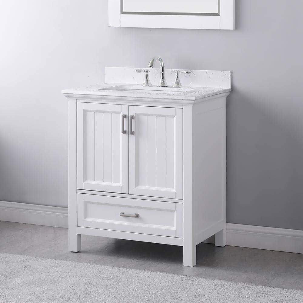 Isla 30" White Single Bathroom Vanity with Marble Countertop