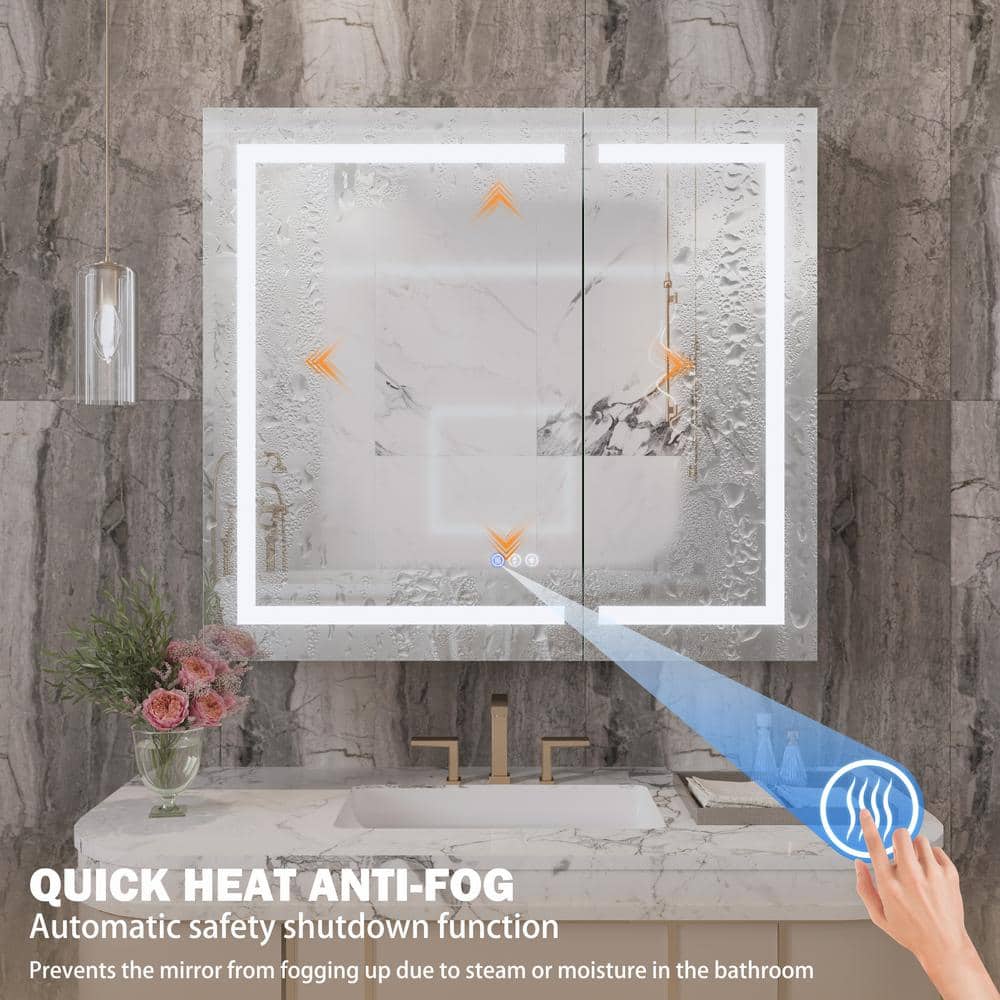Matte Black Aluminum LED Lighted Medicine Cabinet with Mirror